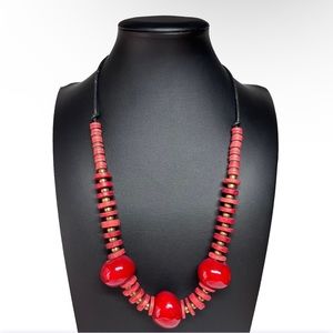 VTG Chunky Red Beaded Statement Handmade Necklace 21"